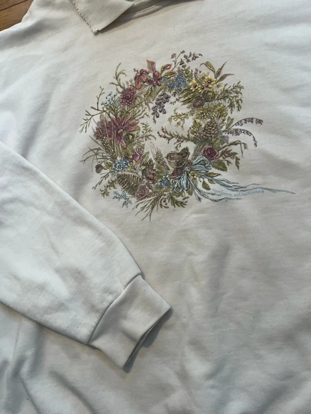 Vintage Northern Reflections Peter Pan Collar Wreath Graphic Boxy Oversized Top - Picture 6 of 10